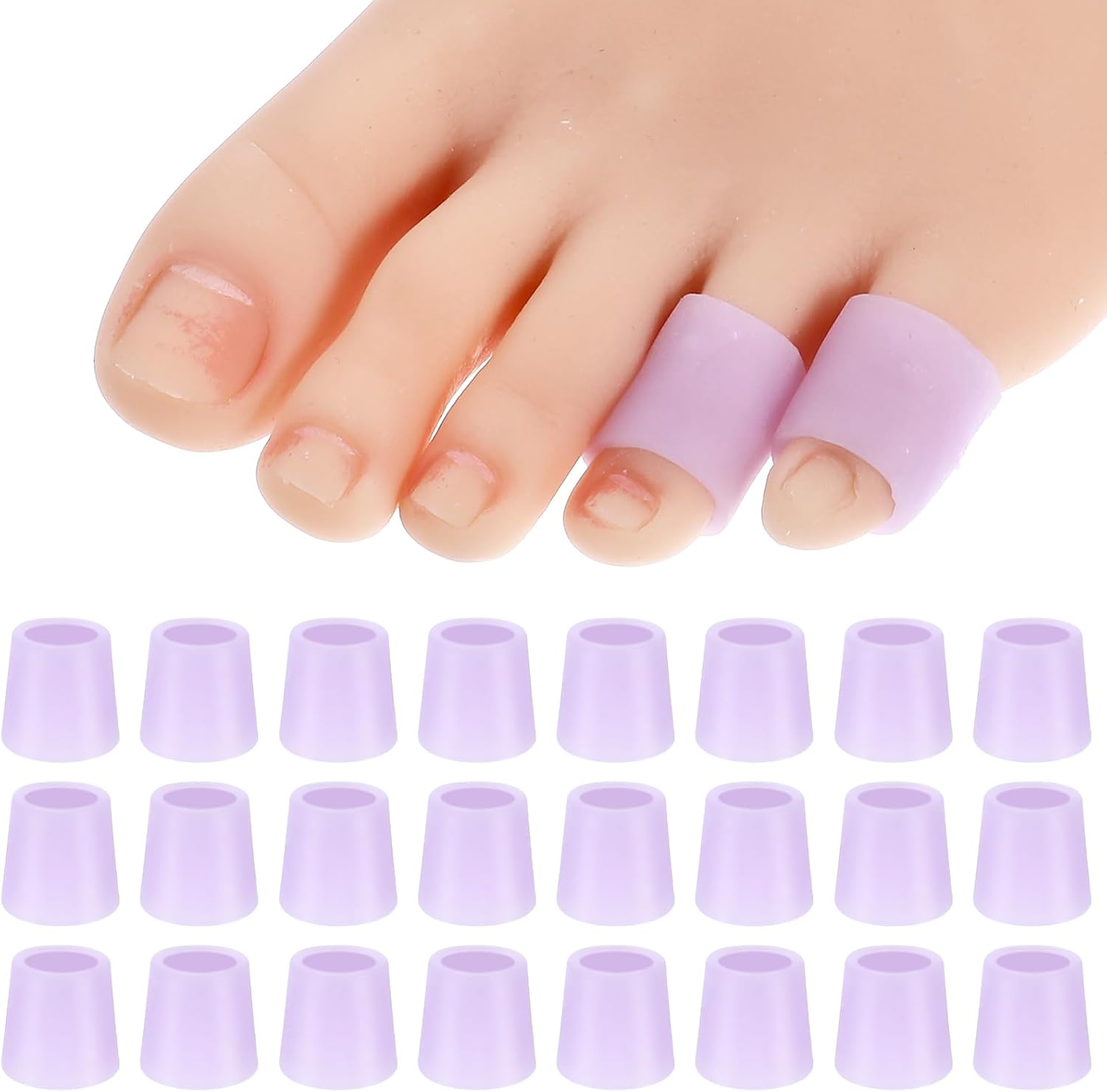 24 Pcs Silicone Toe Sleeves, Soft Gel Protector Toe Cushions Cuttable Pinky Toe Sleeves Protectors Corn Protectors Toe Tube Pads for Hammer Toe Stubbed Toe Corns Calluses Protect(Purple)