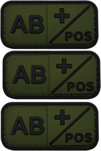 3 PCS Blood Type Patch Kit Positive, Tactical Type Positive 3D PVC Rubber Fastener Patch, 2 X 1 Inch Size (Green AB+)