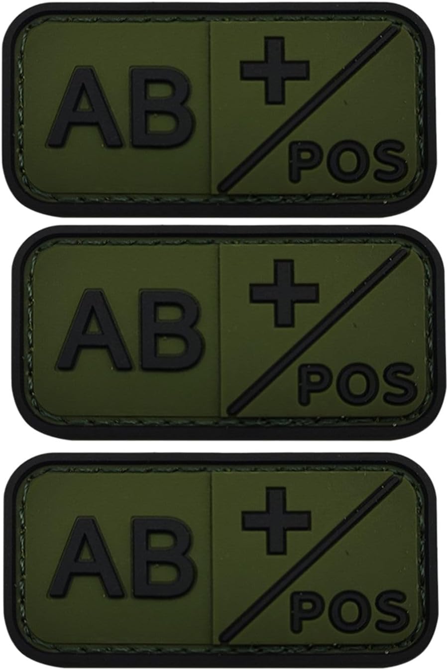 3 PCS Blood Type Patch Kit Positive, Tactical Type Positive 3D PVC Rubber Fastener Patch, 2 X 1 Inch Size (Green AB+)