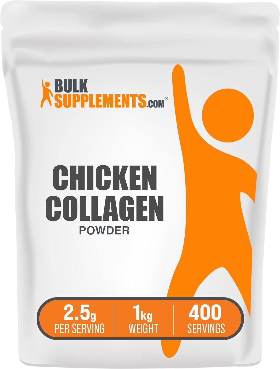 BulkSupplements.com Chicken Collagen Powder - Hydrolyzed Collagen Supplement, for Hair, Skin, & Nails - Unflavored & Gluten Free, 2.5g per Serving, 1kg (2.2 lbs) (Pack of 1)