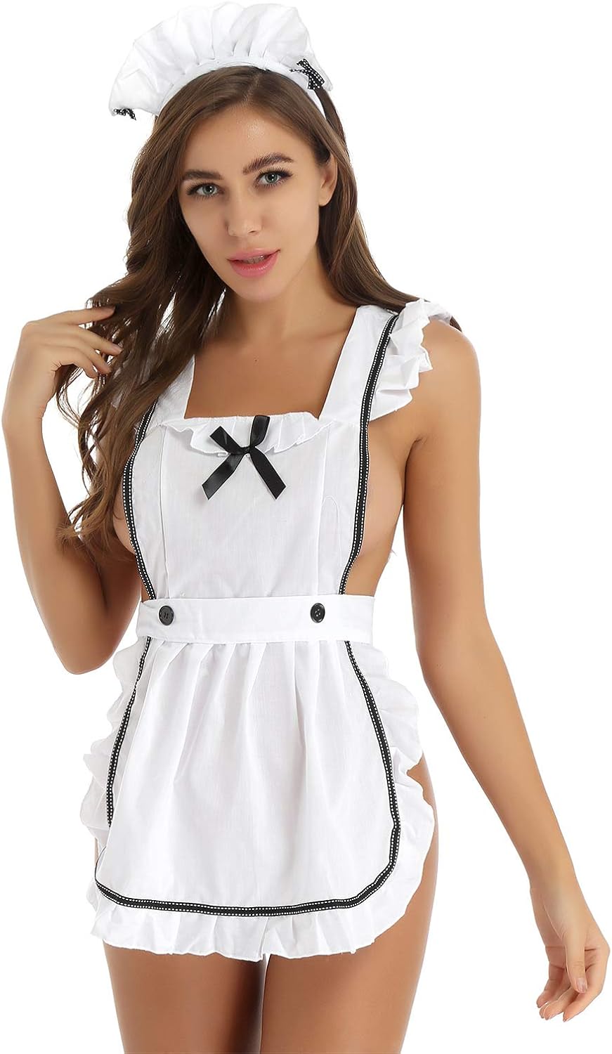 Freebily Sexy Women's Lingerie Set French Maid Retro Apron Kitchen Cooking Cosplay Uniform Outfit Set