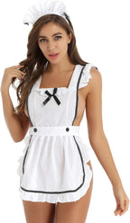 dPois Womens Sexy Ruffle French Aprons Maid Kitchen Cooking Fancy Dress with Hair Hoop G-string Briefs