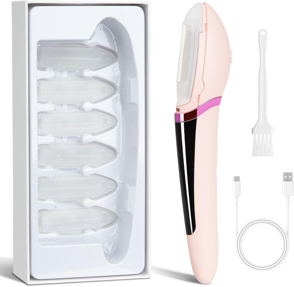 Dermaplane Razor for Women Face, Rechargeable Dermaplane Razor with LED Light, Edge Technology for Facial Hair, Exfoliating and Peach Fuzz-4 Refill Blades & 2 Exfoliation Tips