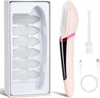 Dermaplane Razor for Women Face, Rechargeable Dermaplane Razor with LED Light, Edge Technology for Facial Hair, Exfoliating and Peach Fuzz-4 Refill Blades & 2 Exfoliation Tips