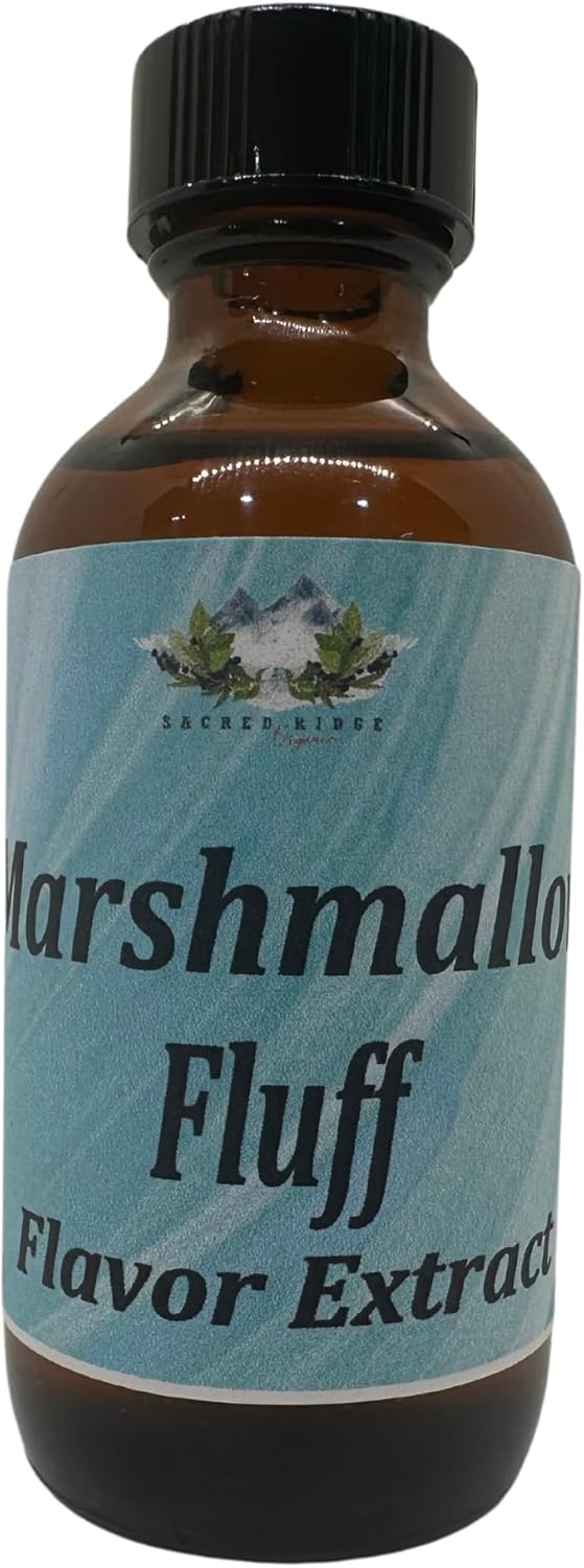 Marshmallow Organic Flavor Extract 2 oz for Baking, Ice Cream, Lip Balm, Coffee Drinks, Tea, Water, Sugar Free, Food Grade, Natural Flavoring