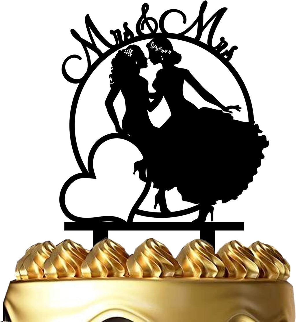 Mrs & Mrs Cake Topper - Lesbian Marriage Union Party decor - Female Wedding Cake Topper - Love is Love Cake Topper, Same Sex Wedding Cake Topper (Girl's Love)