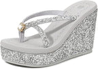 Women's Super High Heel Platform Sequin Diamond Flip Flops Shiny Sequin Wedge Non-Slip Comfortable Flip Flops.