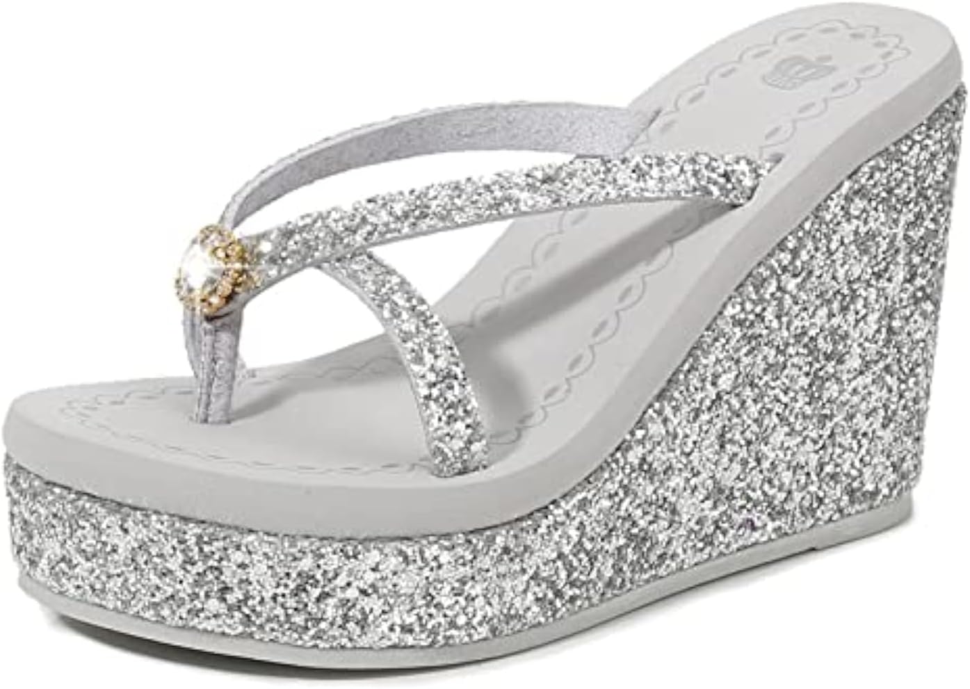 Women's Super High Heel Platform Sequin Diamond Flip Flops Shiny Sequin Wedge Non-Slip Comfortable Flip Flops.