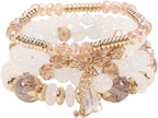 Caiyao 4Pcs Bohemia Multilayer Stackable Beaded Bracelets Set Colorful Crystal Stone Gold Beaded Stretch Bracelets Hawaii Charm Bracelet for Women Men Summer Beach Boho Vacation Jewelry Gifts