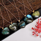 AURA GEMS Labradorite Gemstone Heart Shape Pendant Necklace, Natural Cabochon, Women Jewelry, Energy Healing Crystals, Calm Chakra, Birthstone, Gift for Women, Gold Plated Jewelry 18 inch, AA+ Quality