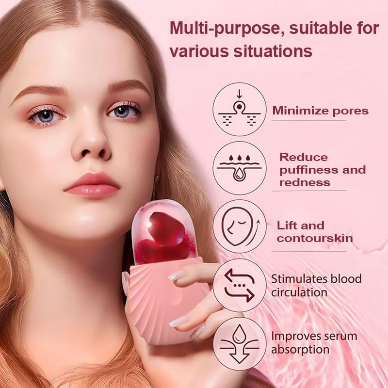 Ice Roller for Face and Eye, Facial Beauty Skin Care Tools, Face & Eye Puffiness Relief, Reusable Facial Ice Mold (Pink)