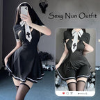 Sexy Nun Costume Women Cosplay Lingerie Gothic Maid Costume Nun Dress Anime Roleplay Halloween Outfits Black