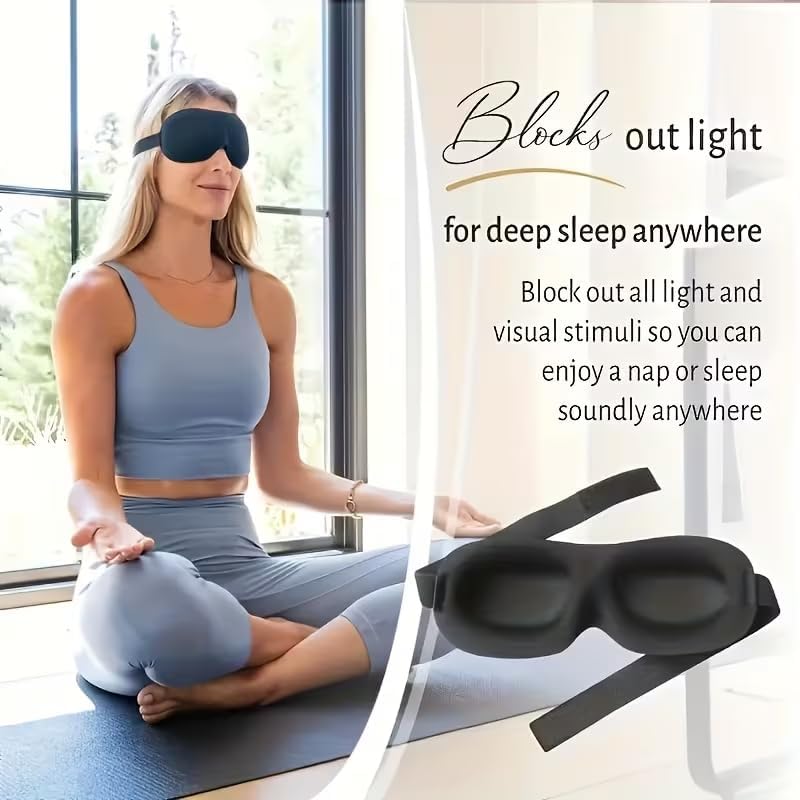 Ultra-Light 3D Blackout Eye Mask for Sleep - Soft, Comfortable Light Blocking Sleep Mask for Men & Women, Adjustable Strap, Pressure-Free Eye Mask for Travel, Napping, Meditation, Relaxation