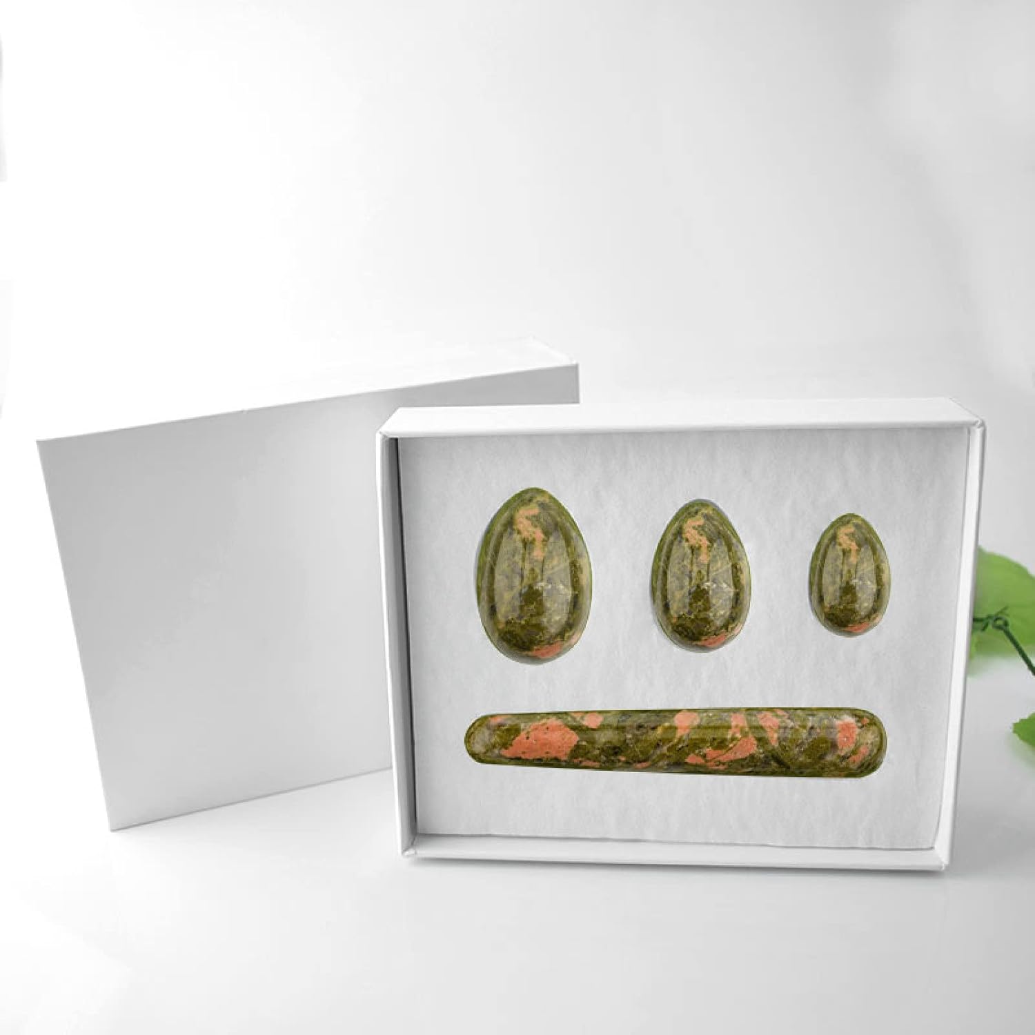 Natural Rose Quartz Yoni Jade Set Egg Kegel Exercise Crystal Wand Massage Stone,with Gift Box,Moderat