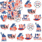 Ephlyn 54Pcs 4th of July Edible Cupcake Toppers American Flag Patriotic Cake Decorations Wafer Paper USA Independence Day for July 4th Party Supplies Blue Red White