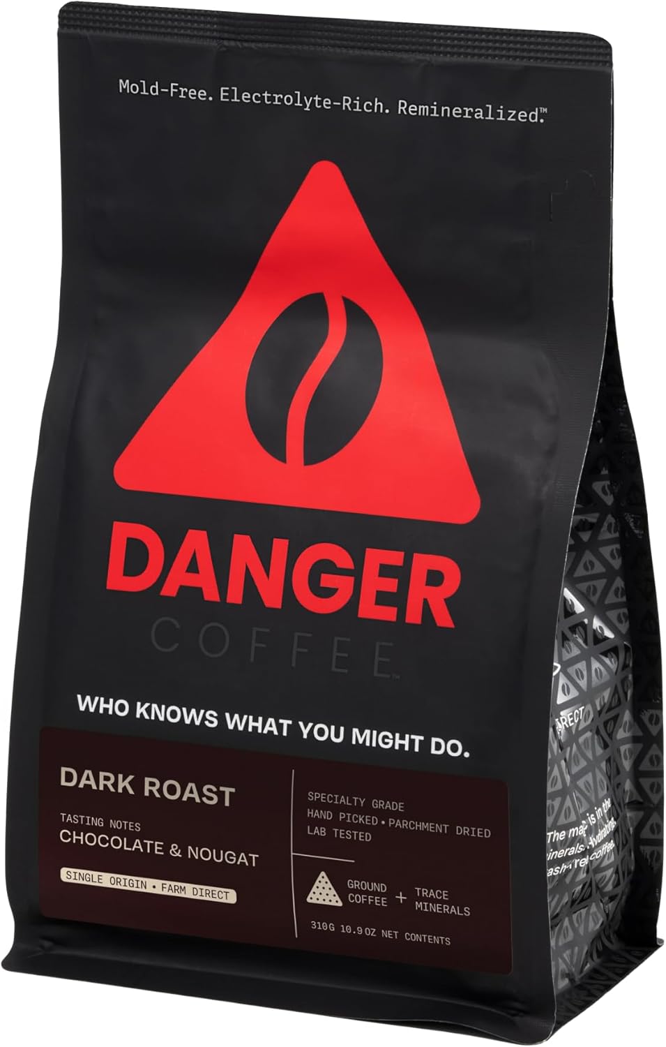 Danger Coffee by Dave Asprey, Remineralized, Mold Free & Lab Tested Ground Healthy Coffee, Dark Roast, 10.9 Ounce