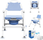 4 in 1 Folding Bedside Commode Chair for Seniors & Disabled - Adjustable Height Adults Potty Chair with Arms, Back & 30 PCS Cleaning Bag for Pregnant Women & Post-Surgery - Supports 360 lbs(ABS Seat)
