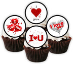 I Love You Edible Cupcake Toppers, Valentines Day Cake Topper, Engagement and Proposal Cake Toppers, Anniversary Cookie Decor. PRECUT 4.5cm / 1.77 Inch PRECUT (24)