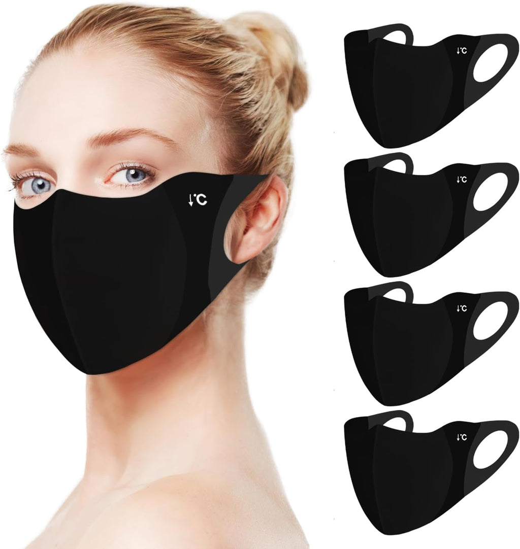 4 Pieces Breathable Washable Reusable Sun Face Mask For Women Men,Skin-Friendly UV Face Shield For Running Hiking Motorcycle Riding Exercise And Other Sports, Black