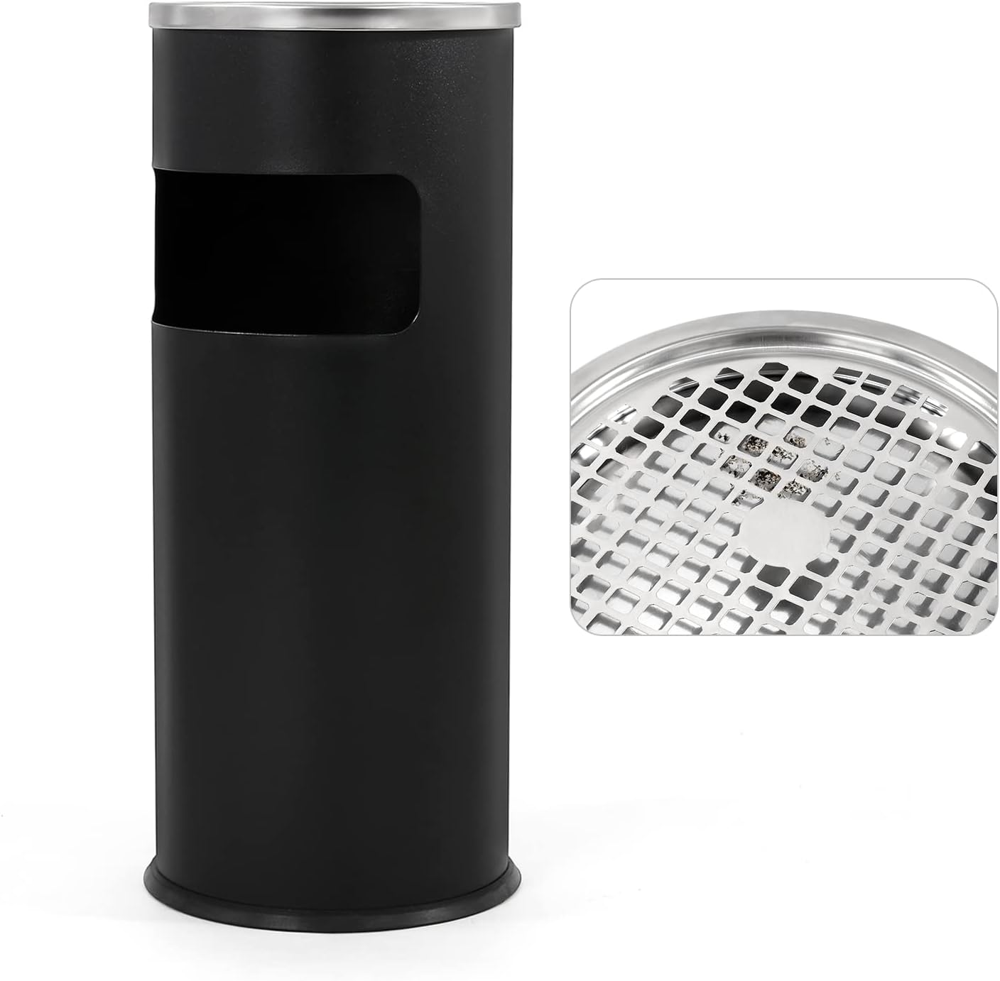 Trash Can Outdoor Waste Container Round Stainless Steel Trash Can with Removable Inner Bucket for Disposal Commercial Waste Container 9.8 x 24-Black