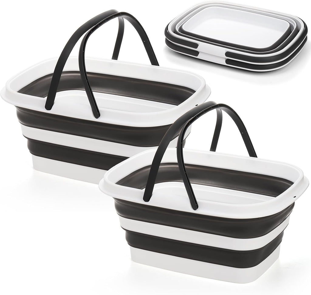Cididu 2 Pack Collapsible Tub with Handle, Rectangular Handy Basket/Bucket, 8.5L Portable Outdoor Picnic Basket Crater, Foldable Camping Sink, Wash Basin for Washing Dishes, Hiking and Home