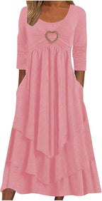 Zhyaj Winter Dresses for Women Wedding Guests Casual Cute Heart Long Sleeve Tiered Maxi Dress with Pockets Plus Size