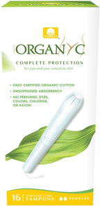 Organyc 100% Certified Organic Cotton Tampons, Cardboard Applicator, Free from Chlorine, Perfumes, Rayon and Chemicals, Regular, 16 Count