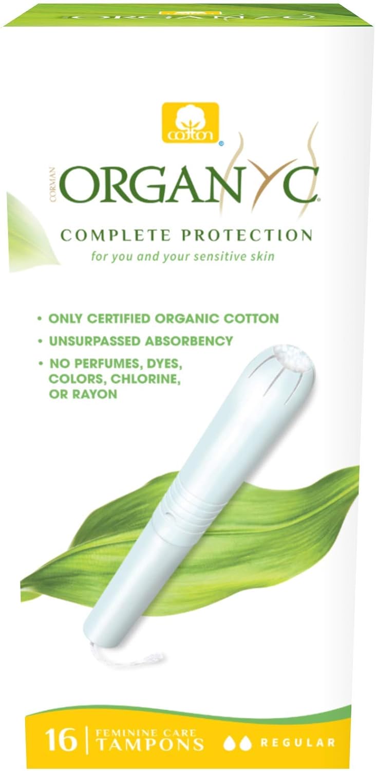Organyc 100% Certified Organic Cotton Tampons, Cardboard Applicator, Free from Chlorine, Perfumes, Rayon and Chemicals, Regular, 16 Count