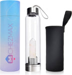ChezMax Crystal Glass Water Bottle, Glass Water Bottles with Changeable Natural Crystal Center, Quartz Gemstone Water Bottle for Natural