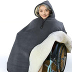 Thicken Winter Wheelchair Warm Blanket Adult Fleece-Lined Wheelchair Cape with Hood, Wheelchair Clothing Winter Poncho Cape Coat for Elderly, Disabled Wheelchair Cosy Cover Warm Blanket