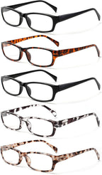 Kerecsen Reading Glasses 5 Pairs Fashion Ladies Readers Spring Hinge with Pattern Print Eyeglasses for Women (Mix Color -4, 1.25)