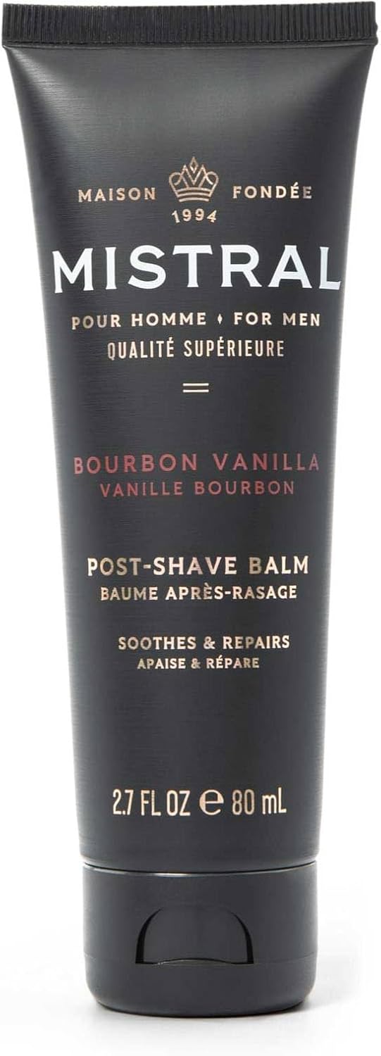 Mistral After Shave Balm, Bourbon Vanilla - 2.7 Fl Oz | Hydrating Aftershave for Men with Aloe & Jojoba Oil | Non-Greasy Post Shave Moisturizer, Soothes Razor Burn, Made in France, Paraben-Free