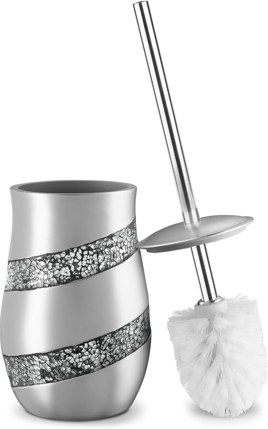Creative Scents Silver Mosaic Toilet Brush and Holder Set - Toilet Bowl Brush and Holder, Sturdy Toilet Cleaner Brush with Stainless Steel Handle, Bathroom Toilet Scrubber Brush with Decorative Holder