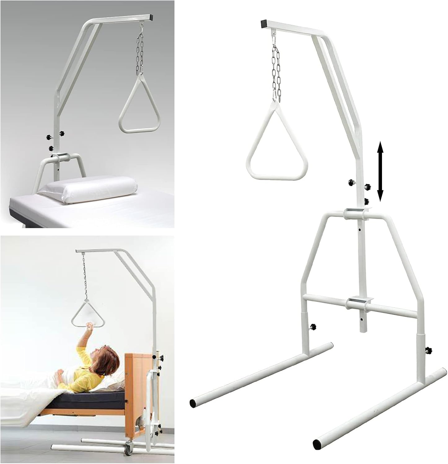 White Bed Trapeze With 300LBS Weight Capacity - Hospital Trapeze Bar For Bed Mobility Pull Up Floor Stand Bar Assisting Elderly Reposition/Rolling/Sitting Tool-free Assemble, Strong And Work Well