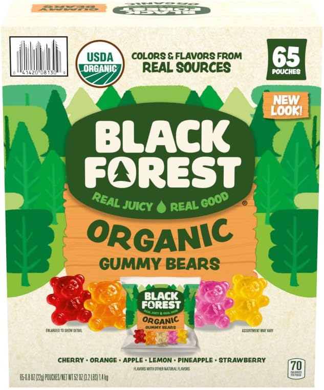 Black Forest USDA Organic Gummy Bears - 65 Pouches - .0.8Oz Each