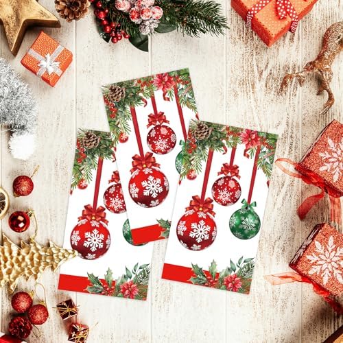 Christmas Paper Napkins,3 Ply Christmas Napkins Disposable Red White Green Dinner napkins Xmas Table Decorative,Guest Hand Towel for Bathroom Home Kitchen christmas Holiday(80 Pcs)