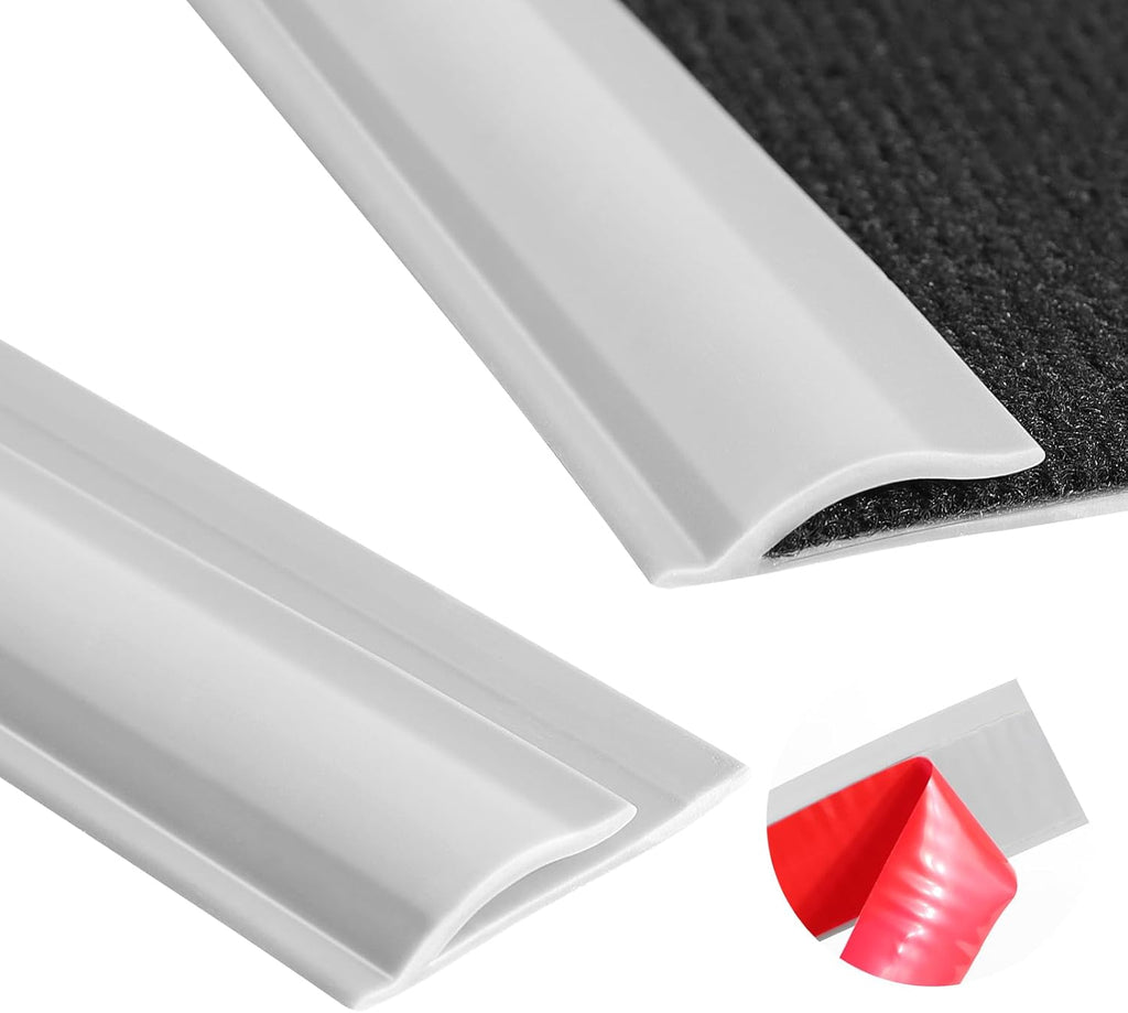 19.6 Ft Self-Adhesive Floor Transition Strip, Carpet Edge Trim & Rug Gripper, Rubber Threshold Ramp for Doorways, Carpet to Tile/Wood/Laminate Flooring Reducer, Anti-Curling Binding Strip (Gray)