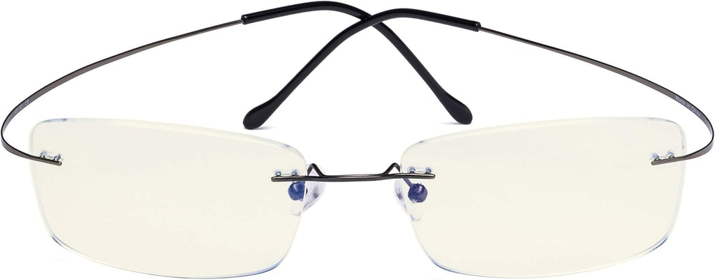 CessBlu Rimless Blue Light Blocking Glasses for Men Reading Computer Titanium Computer Readers Cut UV Rays Bendable
