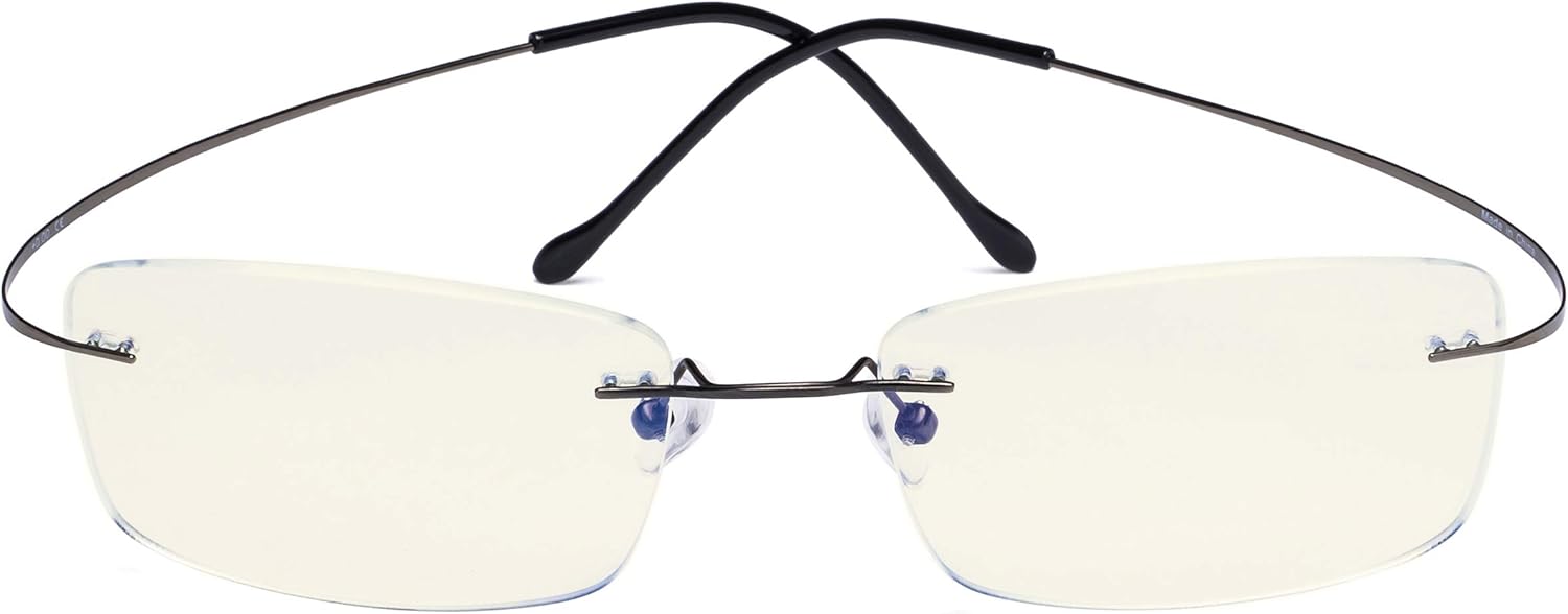 CessBlu Rimless Blue Light Blocking Glasses for Men Reading Computer Titanium Computer Readers Cut UV Rays Bendable
