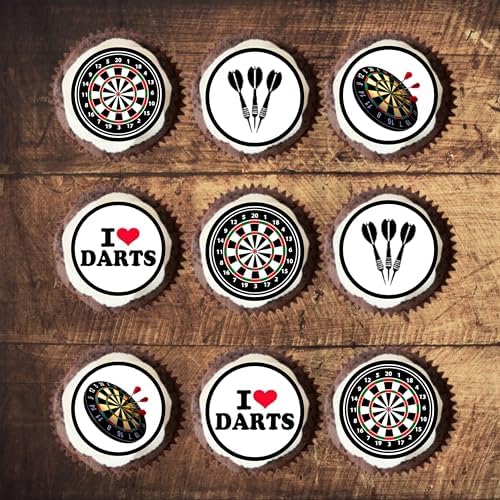Darts Edible Cupcake Toppers, Darts Theme Edible Cake Decorations, Dartboard Cake Topper Decorations, Sports Birthday Party Cookie Decor, 48 x 1.18 Inch 3cm PRECUT