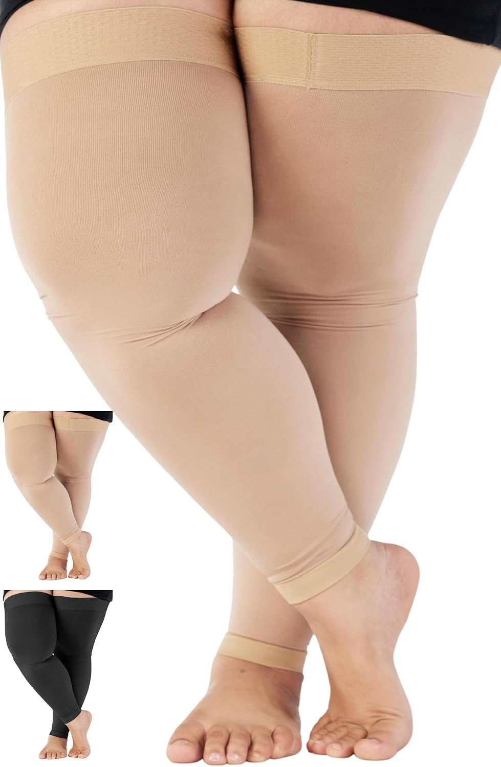 ABSOLUTE SUPPORT 3XL Compression Thigh High Socks 20-30mmHg for Women and Men - Plus Size Unisex Compression Over the Knee Footless Socks for Travel, Nursing, Athletic, Running - Beige, 3X-Large