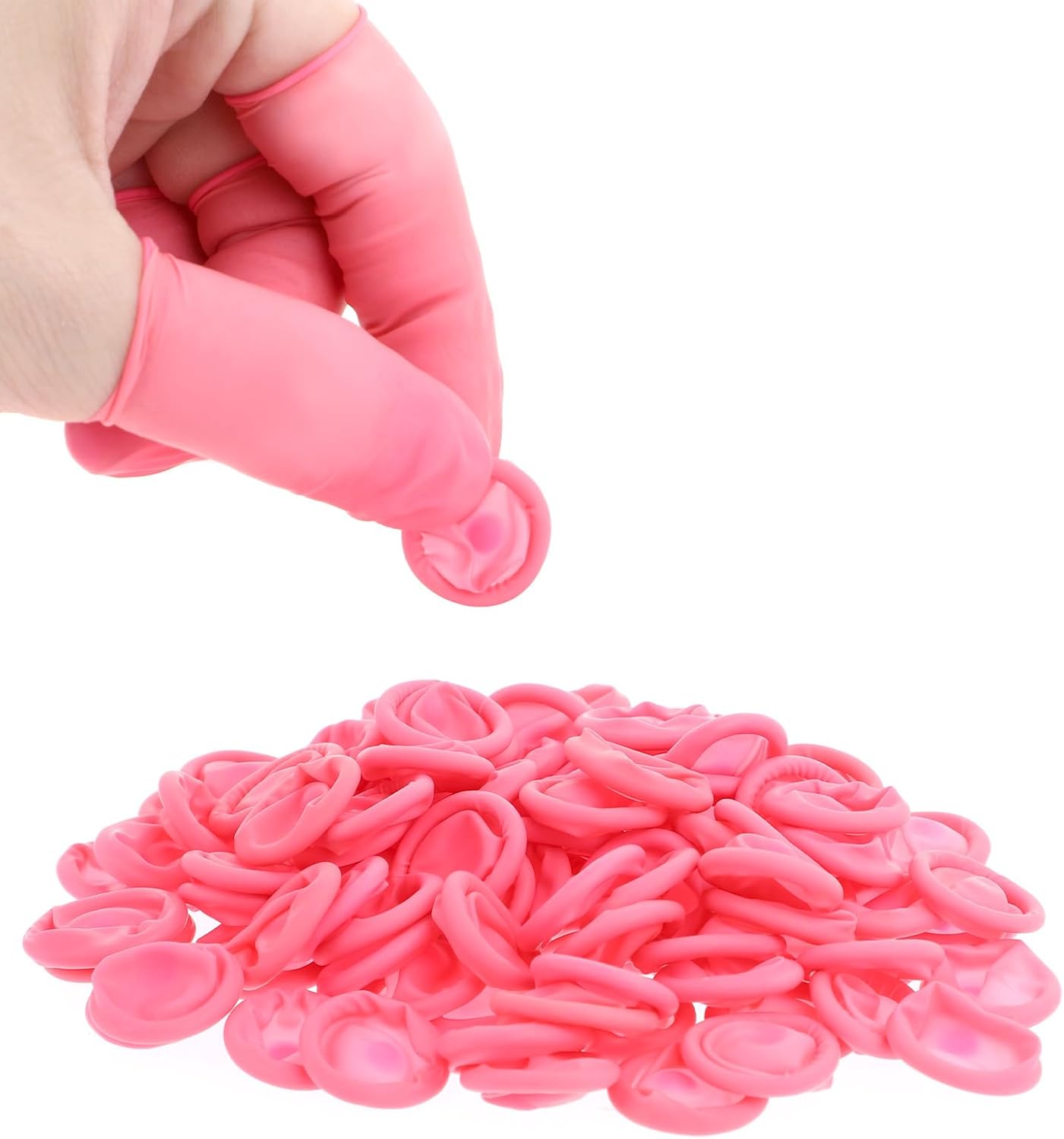 100 Pcs Finger Cots Finger Protectors, Medium Finger Protectors Disposable Fingertips Protective Finger Cots Silicone Non-allergenic Finger Gloves Suitable for Beauty Manicure Massage Electronic(Pink)