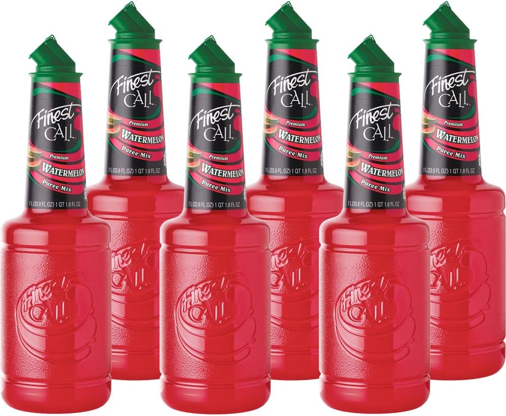 Finest Call Premium Watermelon Fruit Puree Drink Mix, 1 Liter Bottle (33.8 Fl Oz), Pack of 6