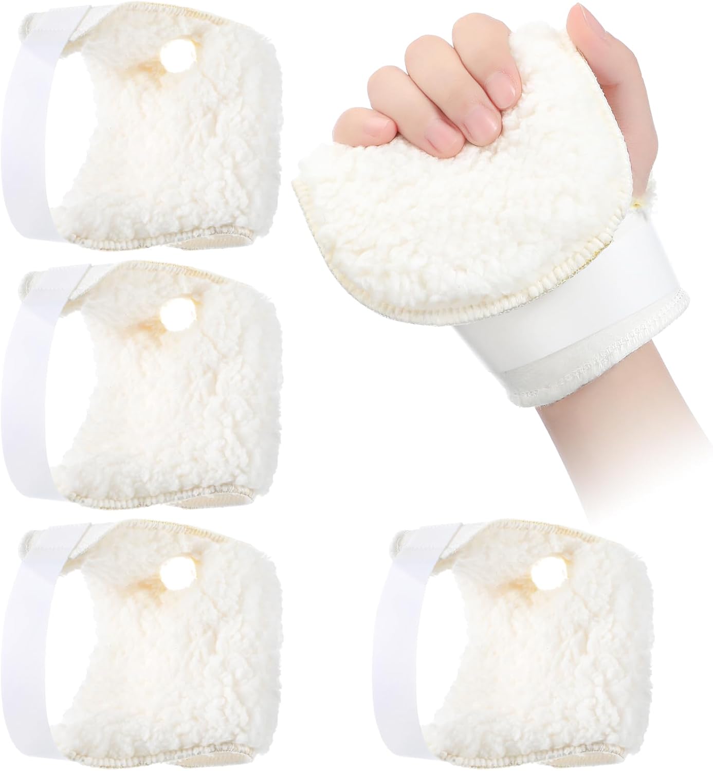 Nuanchu 4 Pcs Palm Protectors for Right Hand Finger Contracture Cushion Prevention Gloves Palm Guard Protection Pad with Sherpa Lining Band Soft Prevent Contractures for Hand Skin Breakdown