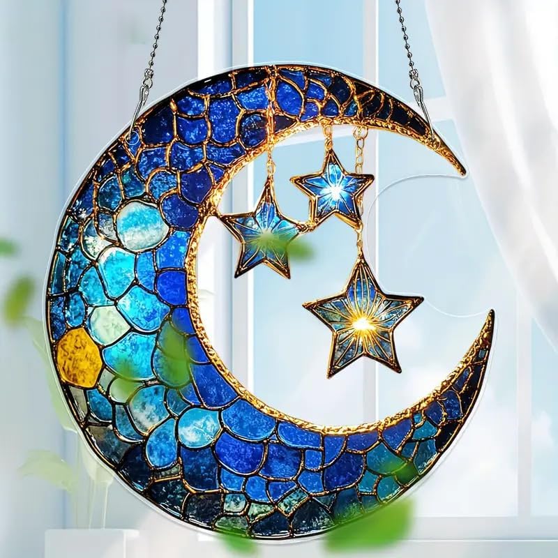 Stained Window Hanging, Acrylic Hanging Ornaments Window Hanging Decor for Living Room Bedroom Summer Home Balcony Ornaments Decoration 6 inch (Purple)