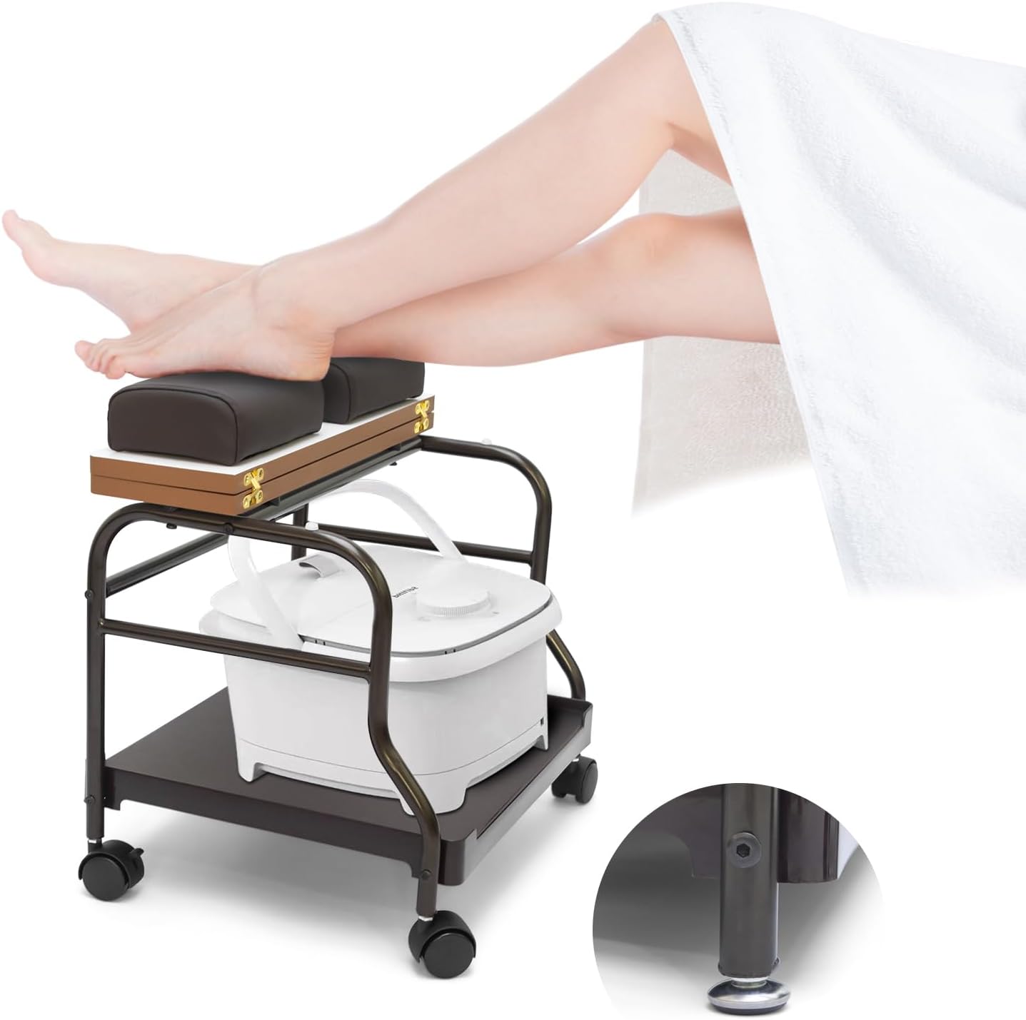 Beauty Salon Nail Or Foot Bath Spa Portable Esthetician Trolley Cart for Foot Rest Pedicure Manicure Funiture Massage Table Salon Supplies 2 Way Use 3 Color Option Elitzia (Dark Brown)