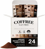 COFFREE Organic Instant Coffee Packets Variety Pack - 0% to 150% Caffeine - Mold Free, Low Acid, Single-Origin Arabica - Individual Single Serve Coffee Sticks - Easy for Travel, Camping - 24 Count