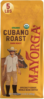 Mayorga Dark Roast Coffee 5lb bag Cubano Roast 100% Arabica Café Whole Coffee Beans - Smoothest Organic Coffee - Specialty Grade, Non-GMO, Direct Trade