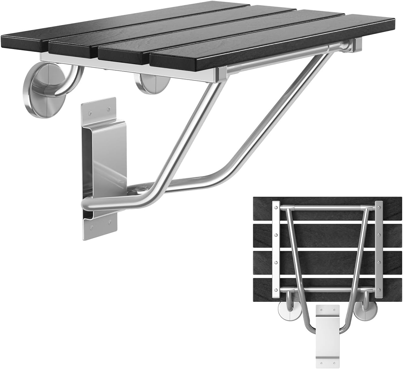 Folding Shower Seat & Chair Wall Mounted for Adults, Fold Down Shower Bench & Stool for Inside Shower, for Small Spaces, Foldable (Black, Extra Large)