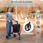 3 Wheel Walkers for Seniors, Foldable Rollator Walker with Tray & Large Storage Bag, 10" Big Wheel for All Terrain, 350 lb Weight Capacity, Pink